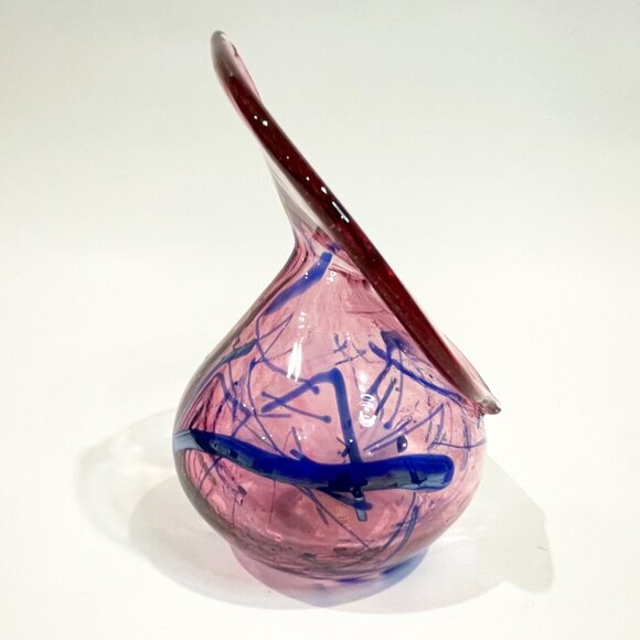 Signed Arte Vargas Jack In The Pulpit Art Glass Vase Made in Canada Purple Blue - Picture 5 of 7